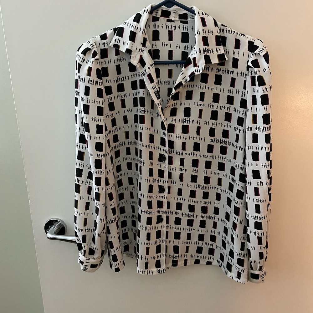 80s Black and White Shirt Graphic Print People Long Sleeve